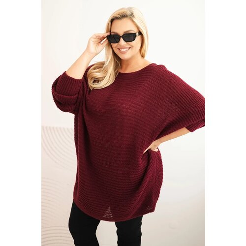 Kesi Włoski Women&amp;#039;s Plus Size Sweater with Mohair Poncho burgundy Slike