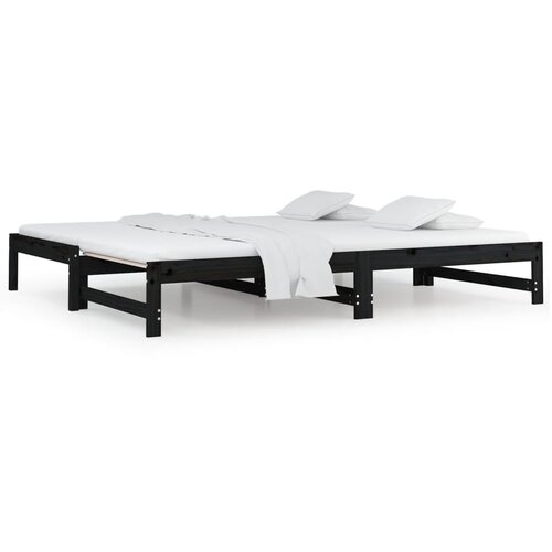 VidaXL Izvlečna dnevna postelja črna 2x(90x200) cm trdna borovina, (20724782) Slike