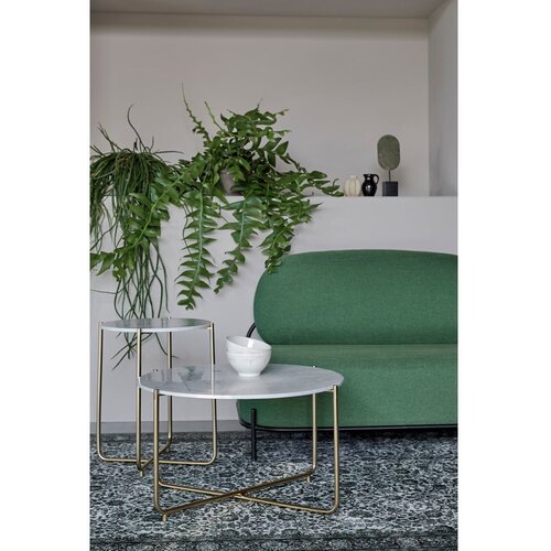 White Label Bela/v zlati barvi okrogla mizica z marmorno mizno plo&amp;scaron;čo &amp;oslash; 70 cm Timpa &amp;ndash; Slike