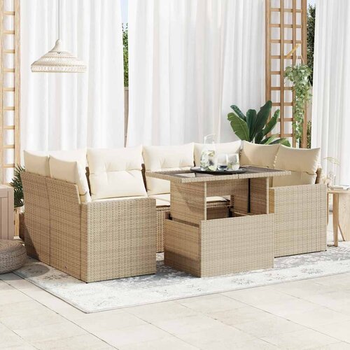 VidaXL 7-dijelni set vrtnih sofa od poliratana s jastucima bež Slike
