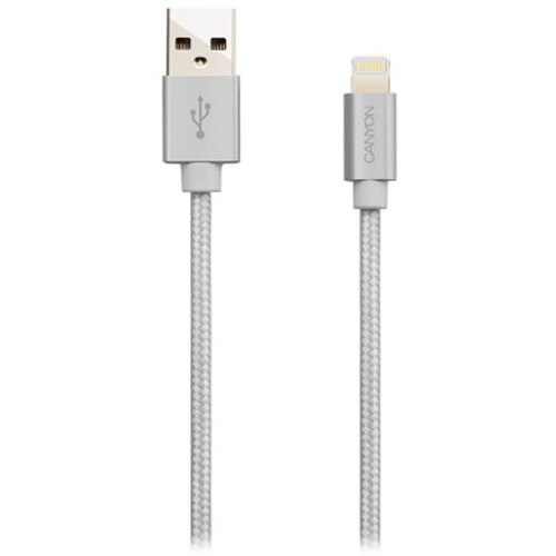 Canyon MFI-3 Charge &amp; Sync MFI braided cable with metalic shell, USB to lightning, certified by Apple, cable length 1m, OD2.8mm, Pearl White - CNS-MFIC3PW Cene