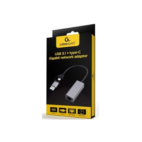 Gembird A-USB3AC-LAN-01 USB 3.1 + type-C Gigabit network adapter, space grey (Alt: A-CMU3-LAN-05) Cene
