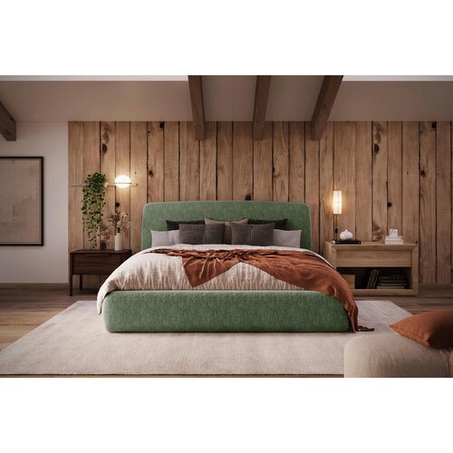 MID.YOU OBLAZINJENA POSTELJA 160 cm x 200 cm , les, tekstil, leseni material zelena Slike