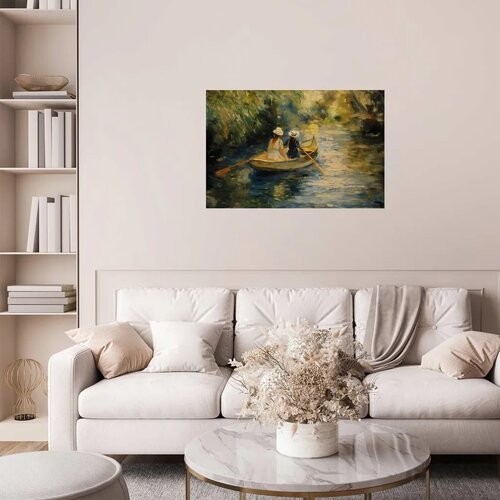  Plakat Boat crossing - painting of two women sailing a boat on a river 60x40 Cene