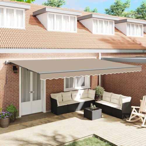 VidaXL samodejna retraktibilna tenda bež 500x300 cm, tenda za zamenjavo tkanine za okvir 5x3 m bež Slike