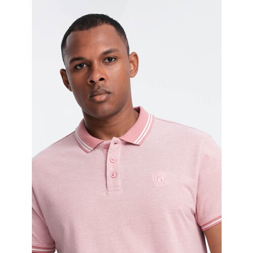 Ombre Melange men's polo shirt with striped collar - rose melange Cene
