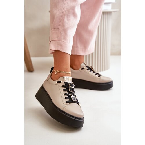 CheBello Women&amp;#039;s Leather Sneakers With Pins On Platform Beige 4596 Slike
