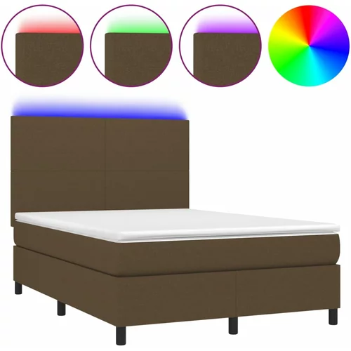 vidaXL Box spring postelja z vzmetnico LED temno rjava 140x200cm blago, (20899751)