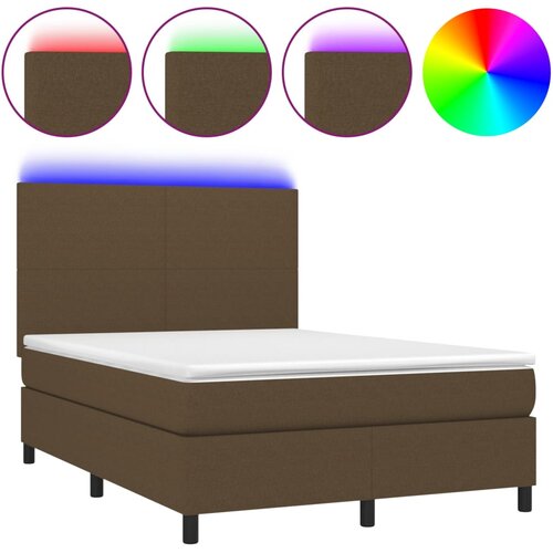 vidaXL Krevet box spring s madracem LED tamnosmeđi 140x200 cm tkanina Cijene