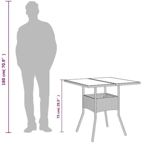 vidaXL Vrtni stol sa staklenom pločom bež 90x90x75 cm od poliratana Cene