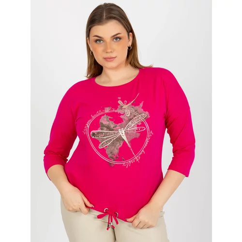 Fashion Hunters Fuchsia size plus blouse with 3/4 sleeves and hem