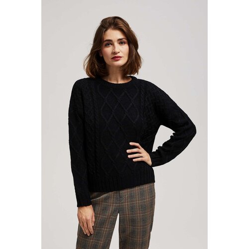 Marisse Black Long Sleeve Sweater With Decorative Weave Slike