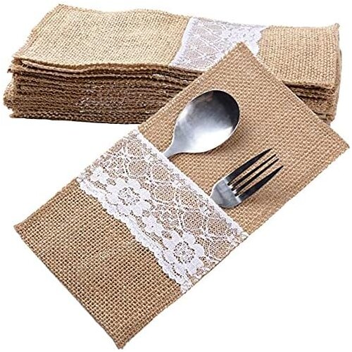 Dardanar 12 kosov torbice za jedilni pribor iz čipke, poročne vintage torbice za jedilni pribor iz naravne jute (21*11 cm), (21156364) Cene