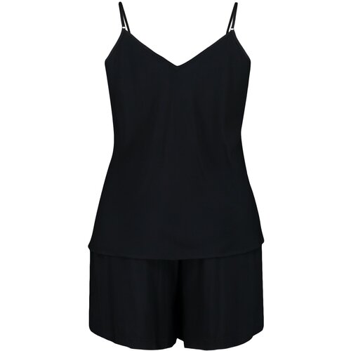 Trendyol Curve Plus Size Pajama Set - Black - Plain Slike