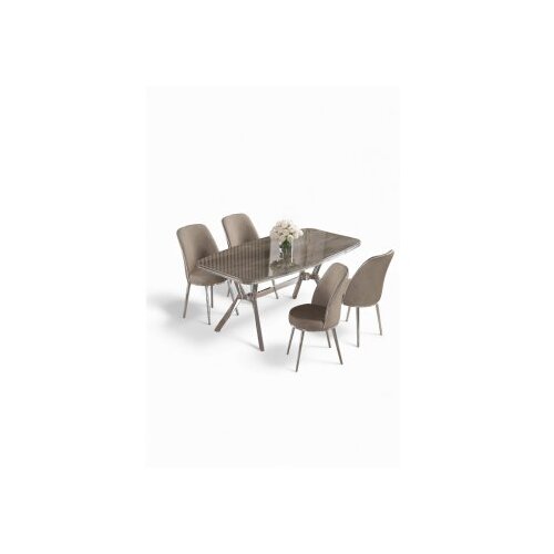 Hanah home Set trpezarijskog stola i stolica (5 delova) Lena Anthracite Chrome Cappuccino Cene