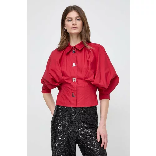 Karl Lagerfeld Pamučna košulja za žene, boja: crvena, relaxed, s klasičnim ovratnikom