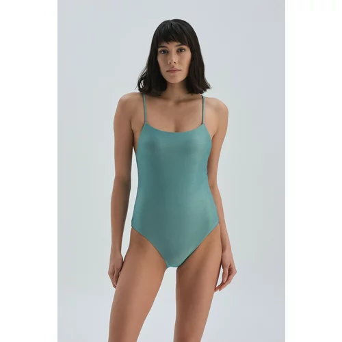 Dagi Mint green thin straps, U-neck swimsuit.