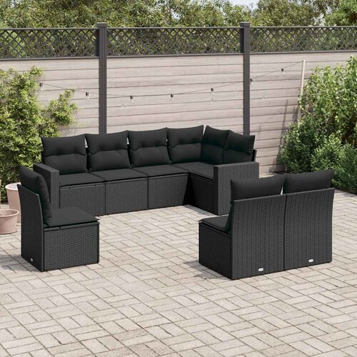  8-dijelni set vrtnih sofa od poliratana s jastucima crni Slike