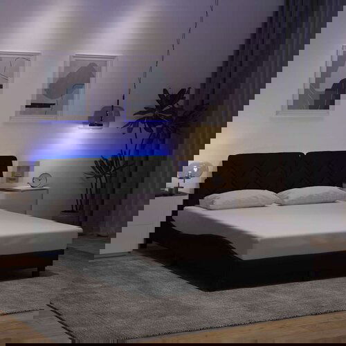 VidaXL Okvir kreveta s LED-om bez madraca crni 140x200 cm od tkanine Slike