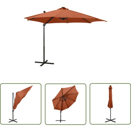  The Living Store Vrtni senčnik z LED lučkami terakota 300 cm - Previsni Senčnik, (21743462) Cene