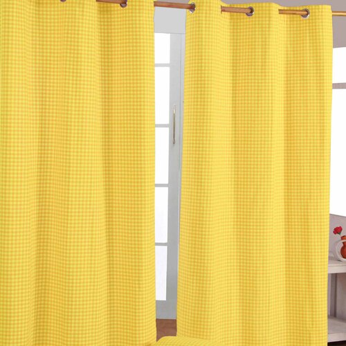 HOMESCAPES Rumene bombažne zavese Gingham Eyelet 137x182 cm, (20748979) Cene