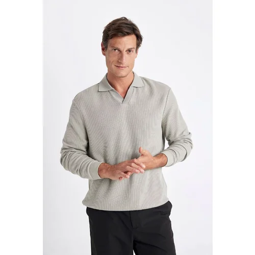 Defacto Regular Fit Polo Neck Jacquard Sweatshirt