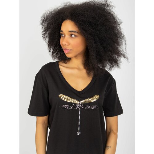 Fashion Hunters Black women's T-shirt with sequined application Slike