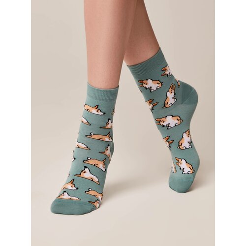 Conte Woman's Socks 388 Grey-Turquoise Slike