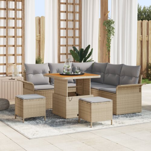  8-dijelni vrtni sofa set s jastučićima bež poli ratan akacija Cene