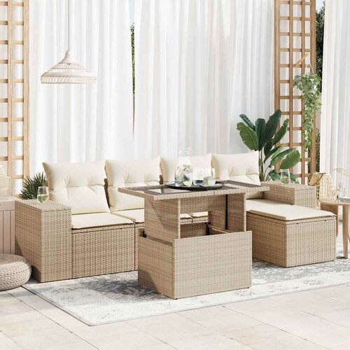 VidaXL 6-dijelni set vrtnih sofa s jastucima bež od poliratana Slike
