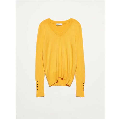 Dilvin 2443 V-Neck Sweater-mustard with Drop Dropped Arm Cuffs Cene