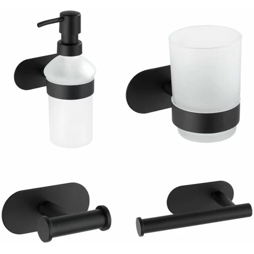 Wenko Mat crni samoljepljiv set pribora za kupaonicu od nehrđajućeg čelika Orea –