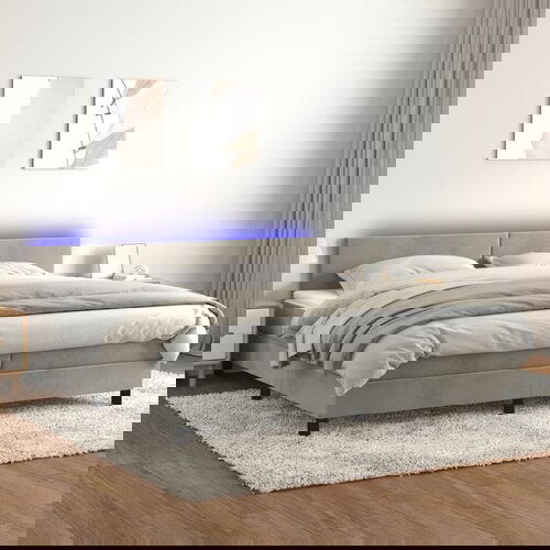 VidaXL Box spring postelja z vzmetnico LED svetlo siva 200x200cm žamet Slike