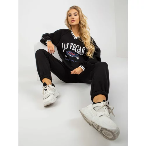 Fashion Hunters Black oversized tracksuit with print