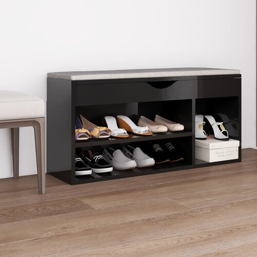 VidaXL Klop za čevlje z blazino visok sijaj črna 104x30x49 cm Slike