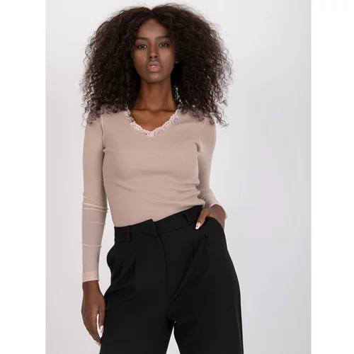 Fashion Hunters Dark beige ribbed blouse with mesh RUE PARIS