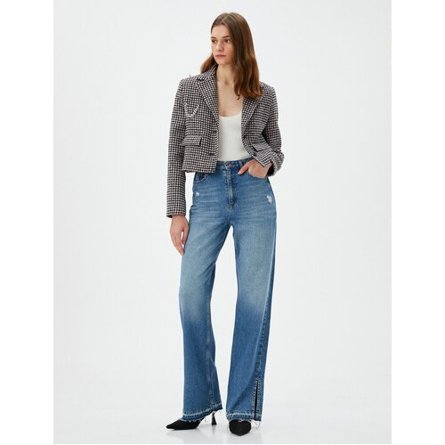 Koton Crop Tweed Jacket Pockets Buttoned Chain Detail Slike