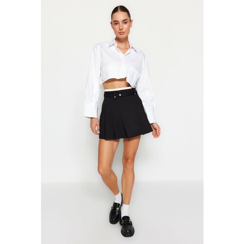 Trendyol Black Double Belt Detail Pleated Mini Woven Skirt Slike