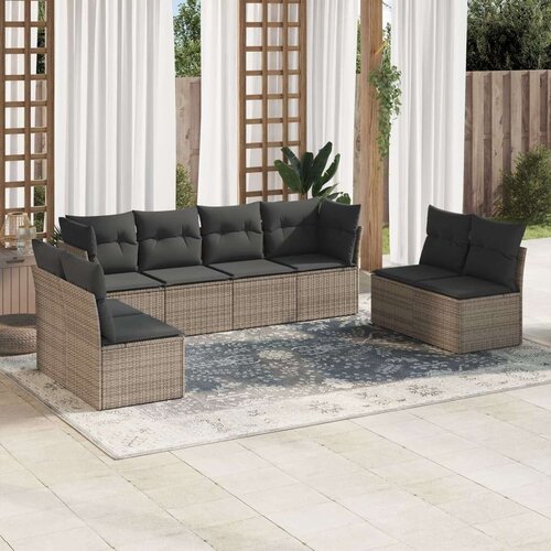  8-dijelni set vrtnih sofa od poliratana s jastucima sivi Slike