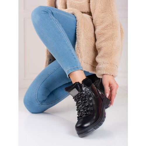 SHELOVET Black trappers made of eco leather Slike