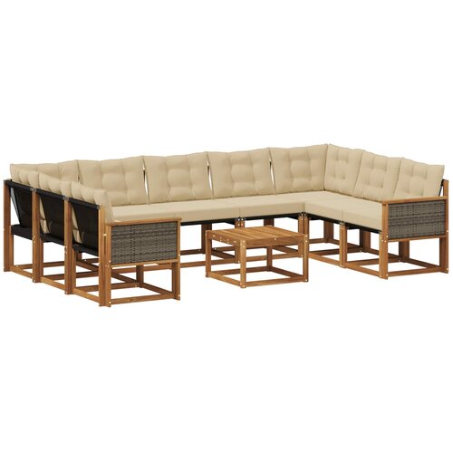vidaXL Zunanja garnitura za sedenje z blazino 10 pcs Naravna in bež, (5000282664) Cene