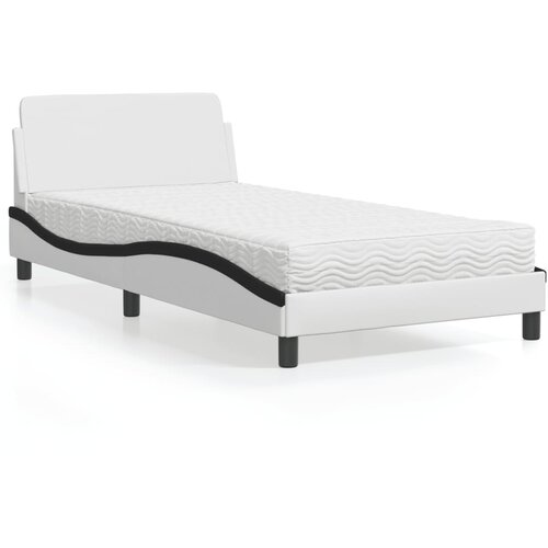VidaXL Krevet s madracem bijelo-crni 100 x 200 cm od umjetne kože Slike