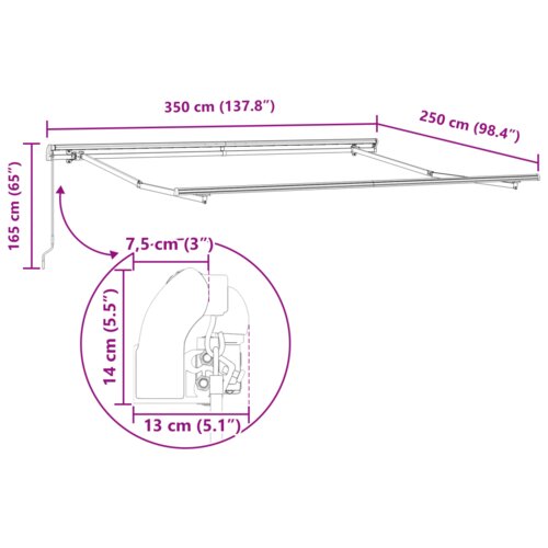 VidaXL ručna uvlačiva tenda Bež 350x250 cm Slike