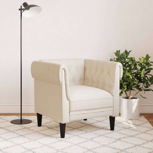  Fotelja Chesterfield krem boje od tkanine Slike