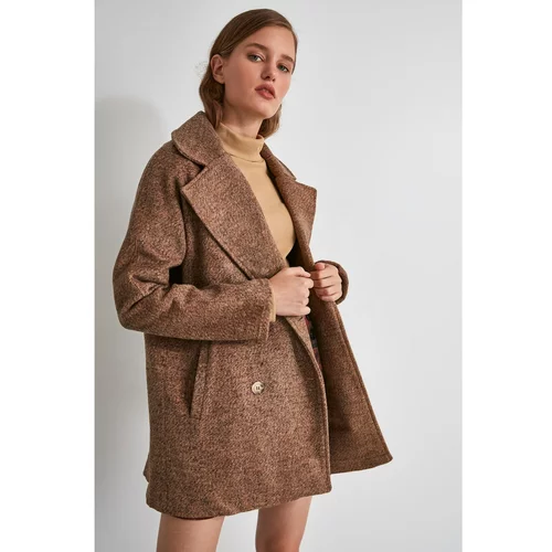Trendyol Brown Buttoned Boucle Cachet Coat