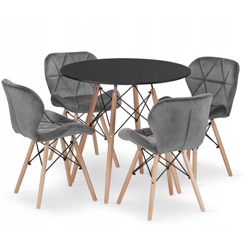 BOLZZ torino okrugli sto 80 cm black + ferra trpezarijske stolice set 4 kom velvet siva Slike