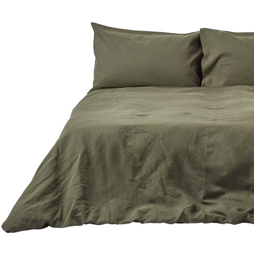 HOMESCAPES Komplet Prevlek za Odejo iz Lanu v Khaki Zeleni Barvi, 230x220 cm, (20747795) Slike