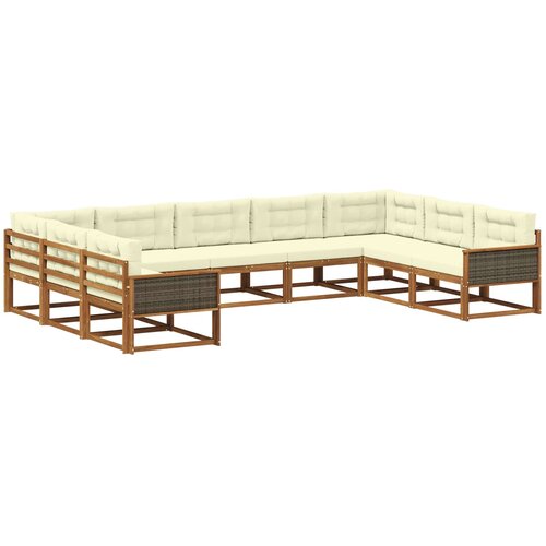 vidaXL Zunanja garnitura za sedenje z blazino 9 pcs Naravna in smetana, (5000280645) Cene