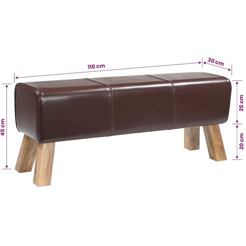  Klupa 110 x 30 x 45 cm Prava koža Tamno smeđa Slike