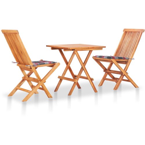 VidaXL 3-dijelni bistro set od tikovine s crvenim kariranim jastucima Slike